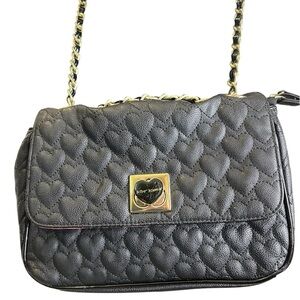 Betsey Johnson Quilted black Heart Chain Link Bag
